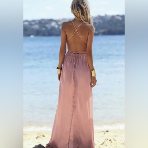 Pink Satin Maxi Dress - Picture 3 of 5